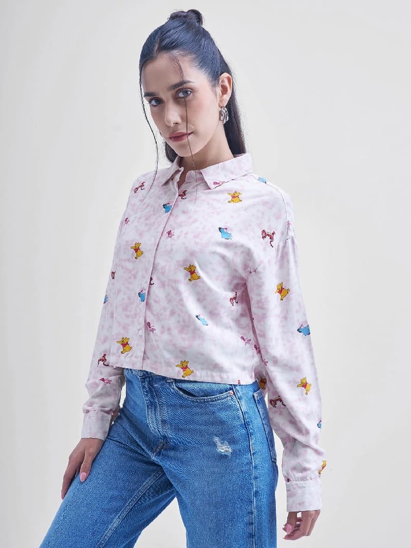 Women's White Casual Printed Oversized Fit Shirt