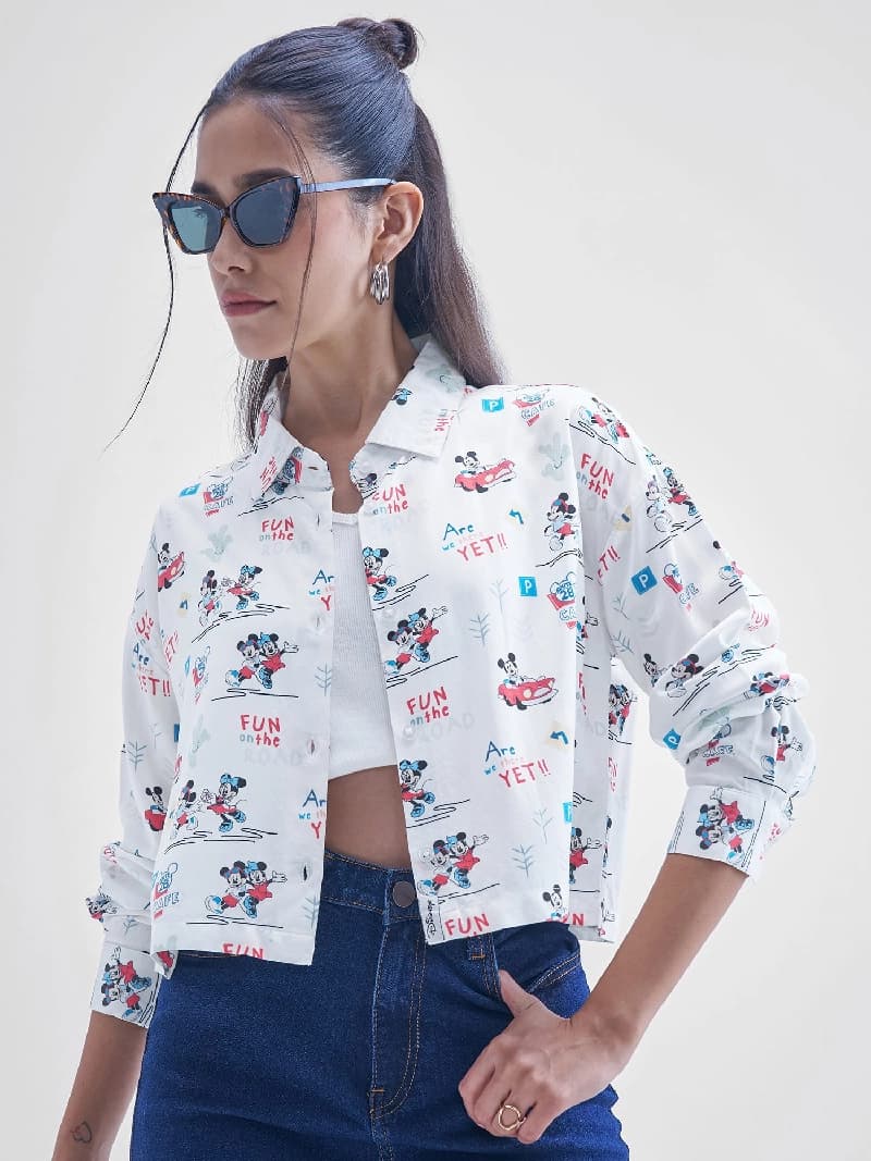 Women's White Casual Printed Oversized Fit Shirt