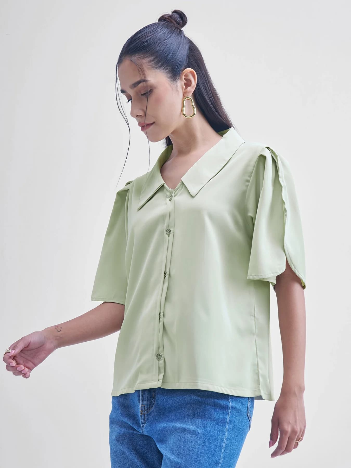 Women's Green Casual Printed Regular Fit Top