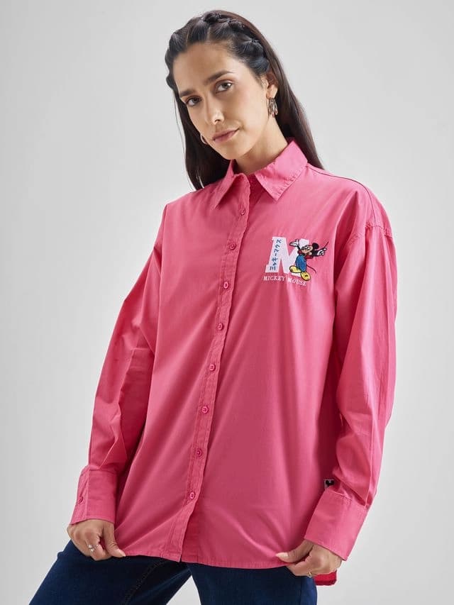 Women's Pink Casual Printed Regular Fit Shirt