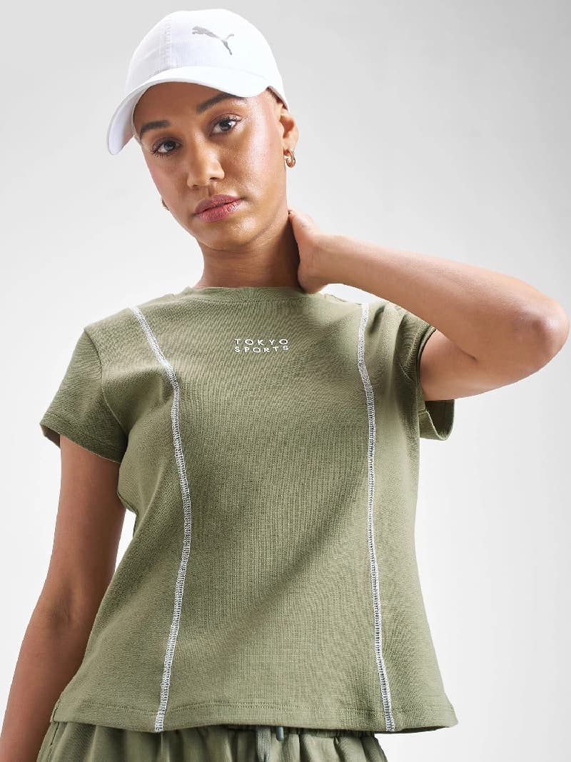 Women's Green Casual Printed Regular Fit Half Sleeves Top