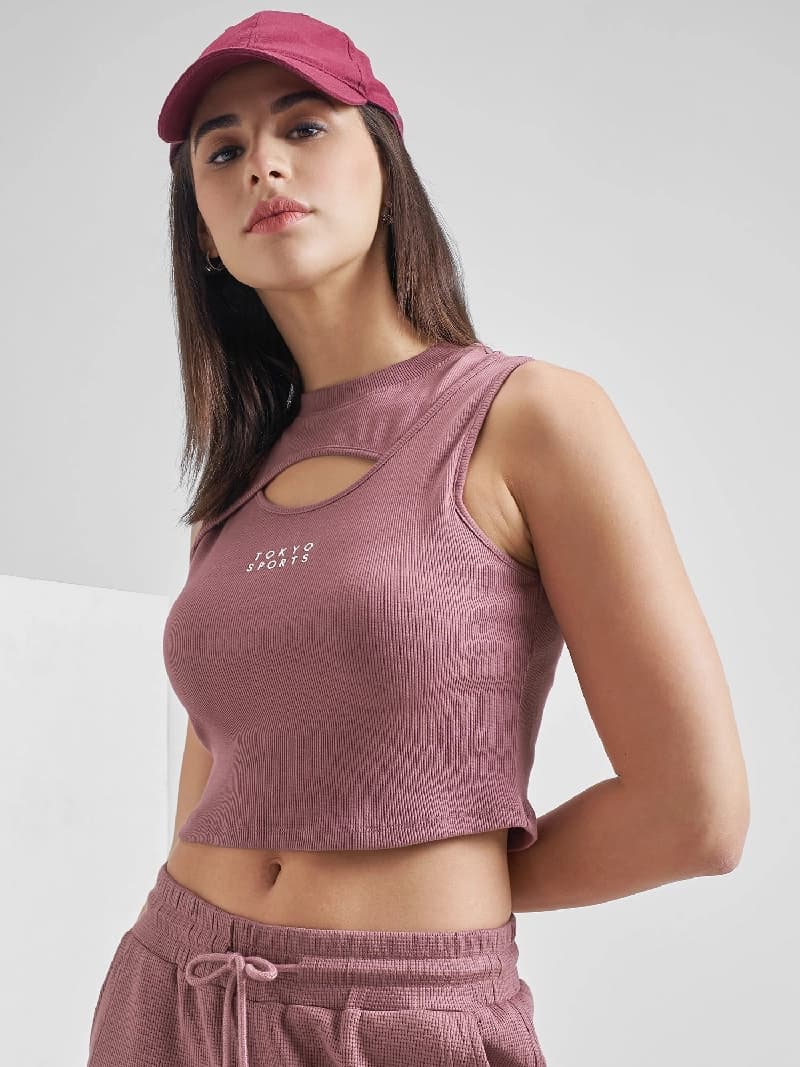 Women's Purple Casual Printed Regular Fit Sleeveless Top