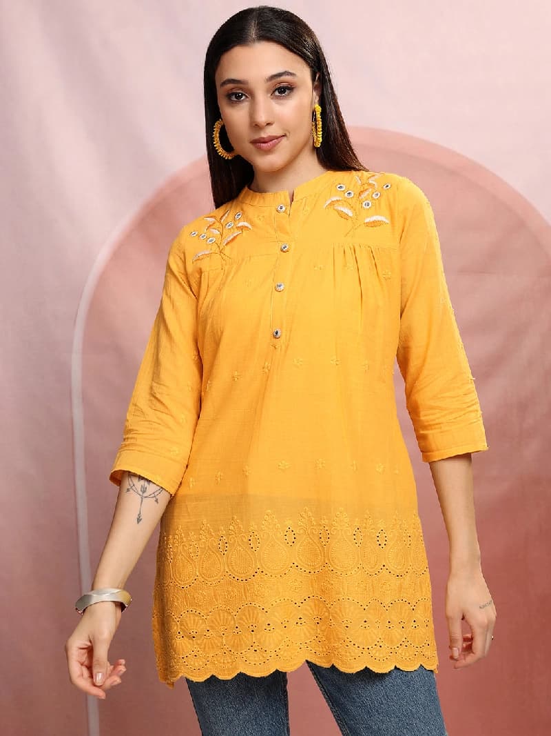 Women's Yellow Casual Regular Fit Top