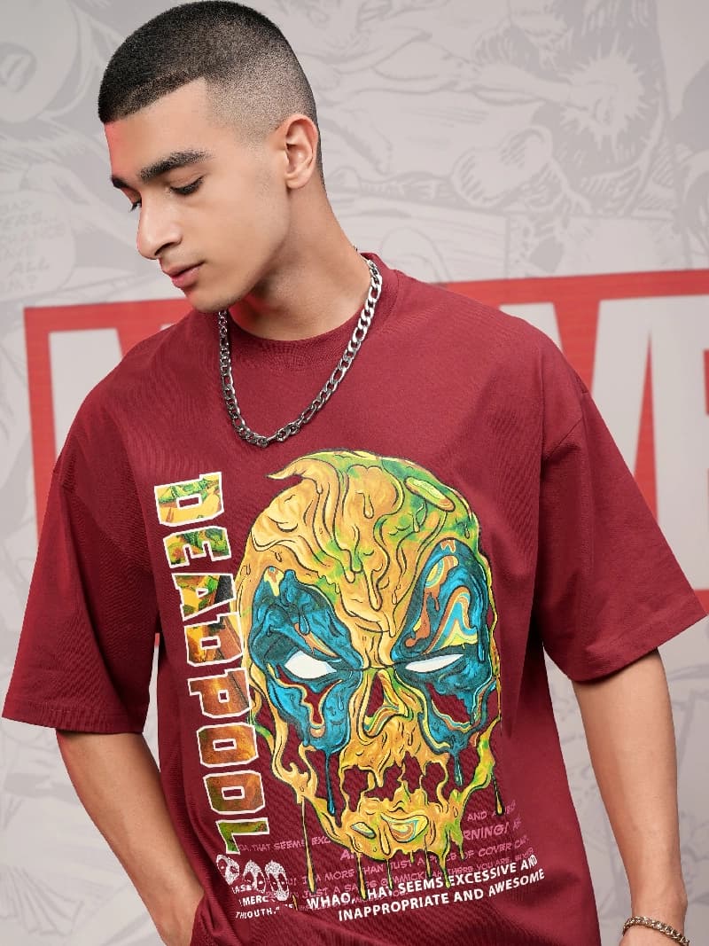 Men's Red Casual Graphic Oversized Fit Tshirt