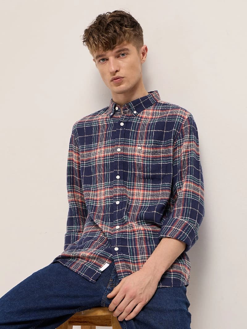 Men's Blue Casual Checked Slim Fit Shirt