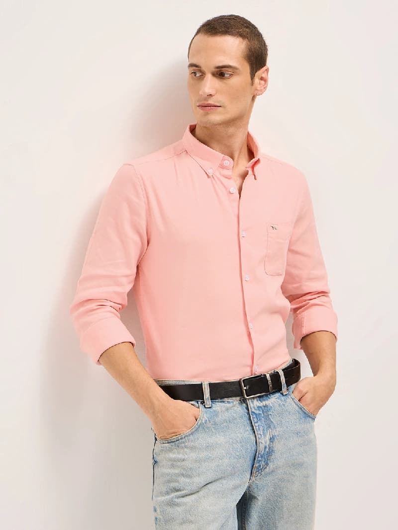 Men's Pink Casual Solid Slim Fit Shirt