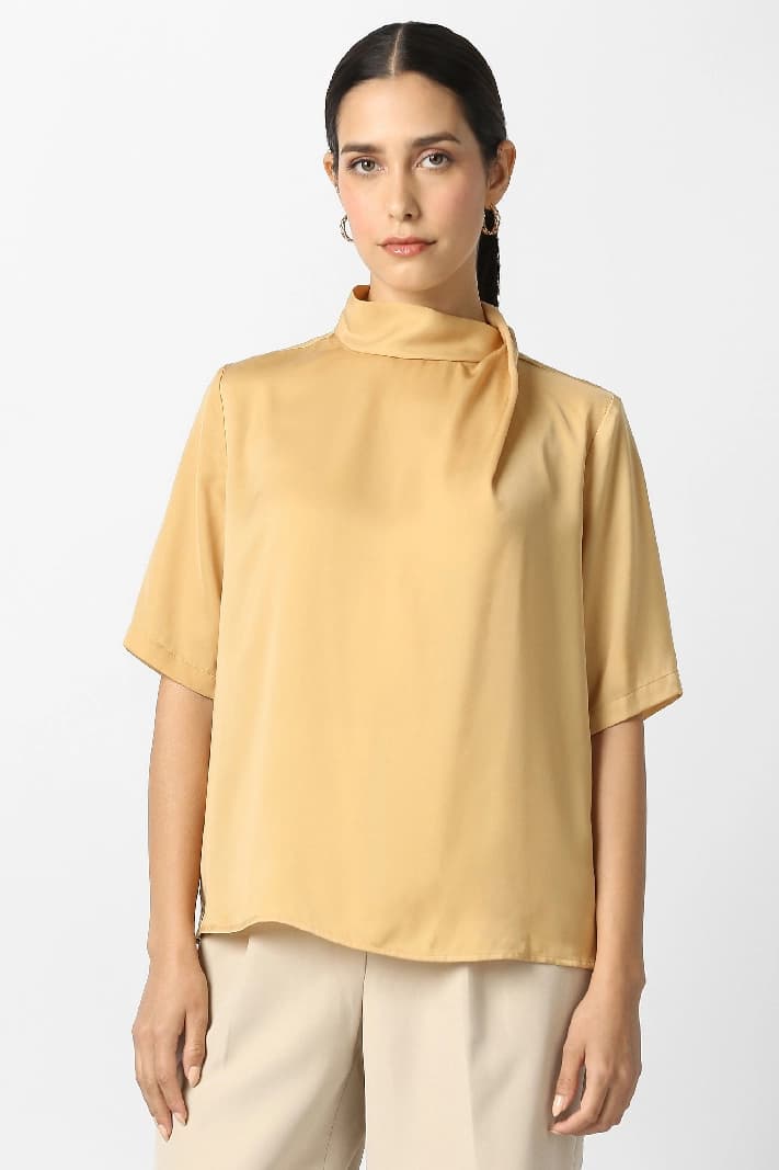Women's Yellow Casual Solid Regular Fit Top