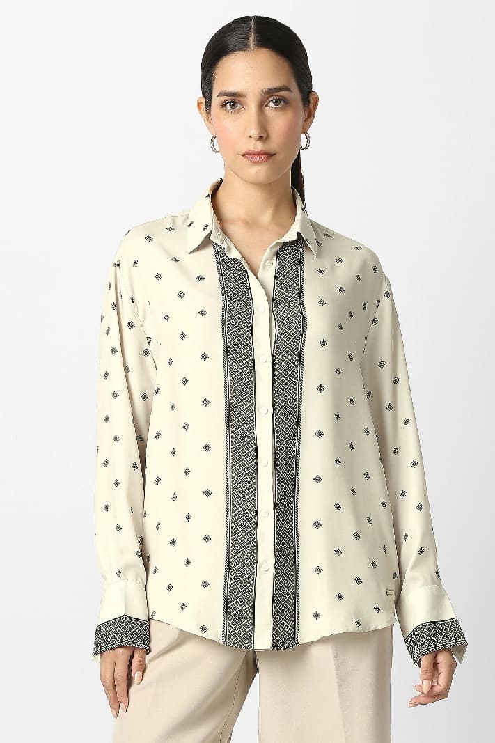 Women's Beige Casual Printed Regular Fit Shirt