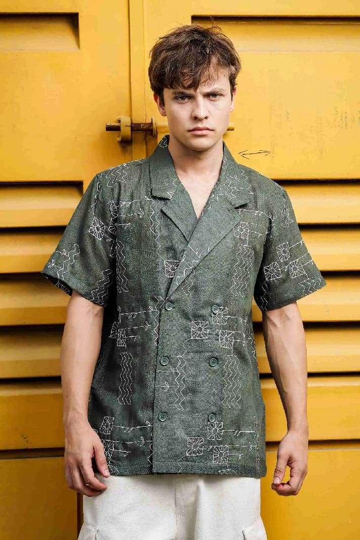 Unisex Green Casual Oversized Fit Shirt