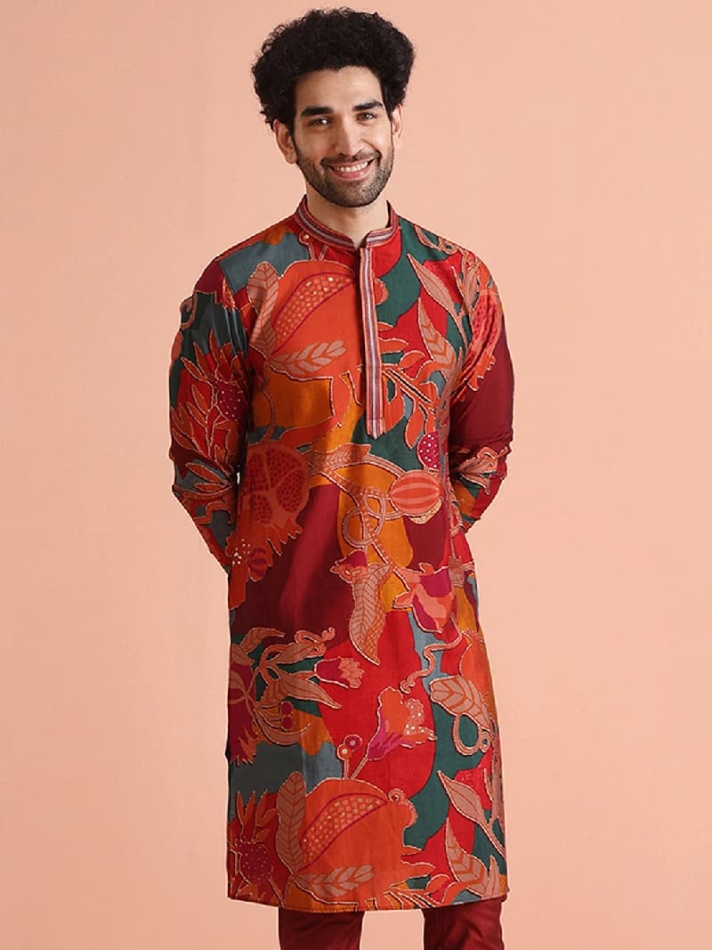 Men's Multicolor Festive Printed Regular Fit Kurta