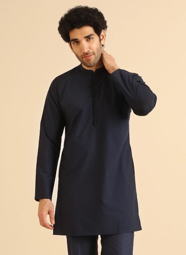 Men's Navy Festive Solid Regular Fit Kurta