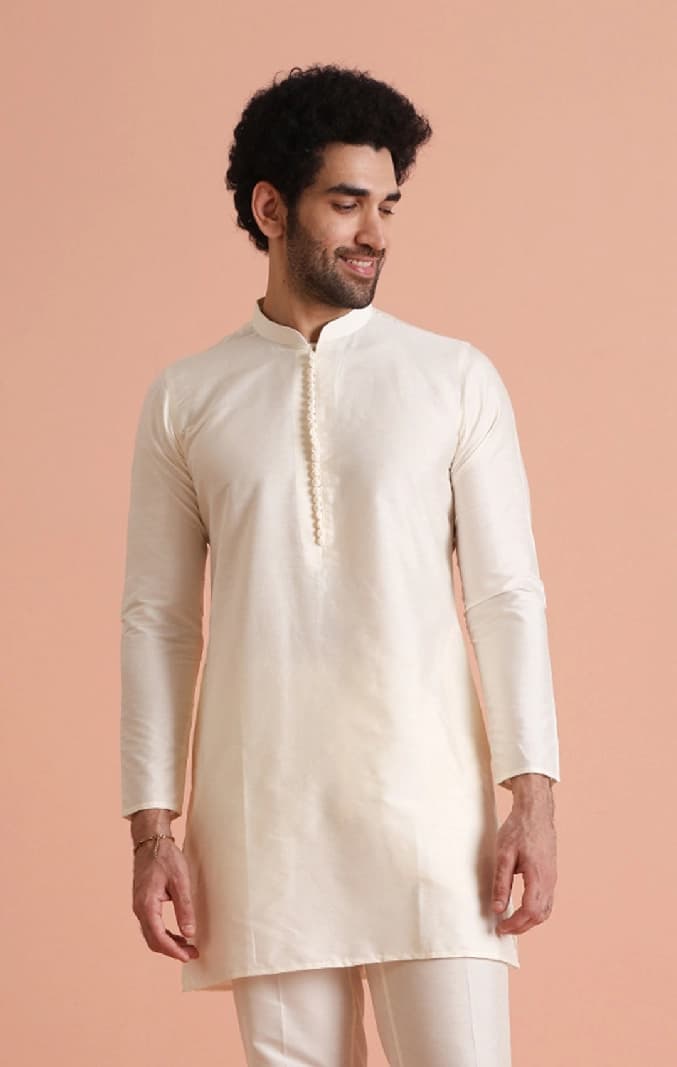 Men's White Festive Solid Regular Fit Kurta