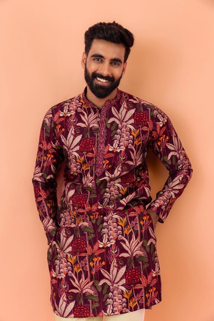 Men's Multicolor Festive Printed Regular Fit Kurta