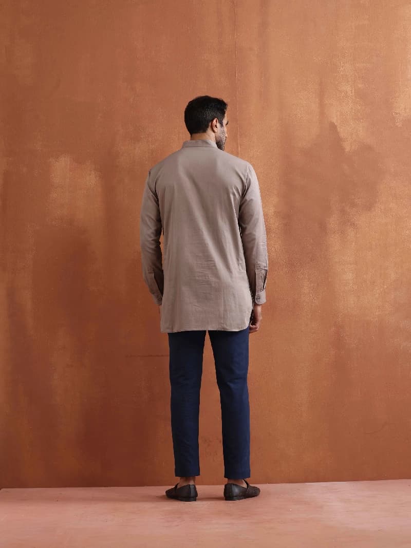 Men's Beige Festive Solid Regular Fit Kurta