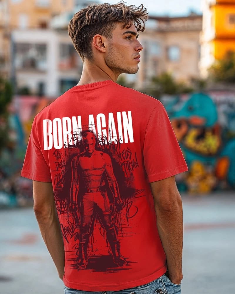 Men's Red Casual Printed Regular Fit Tshirt