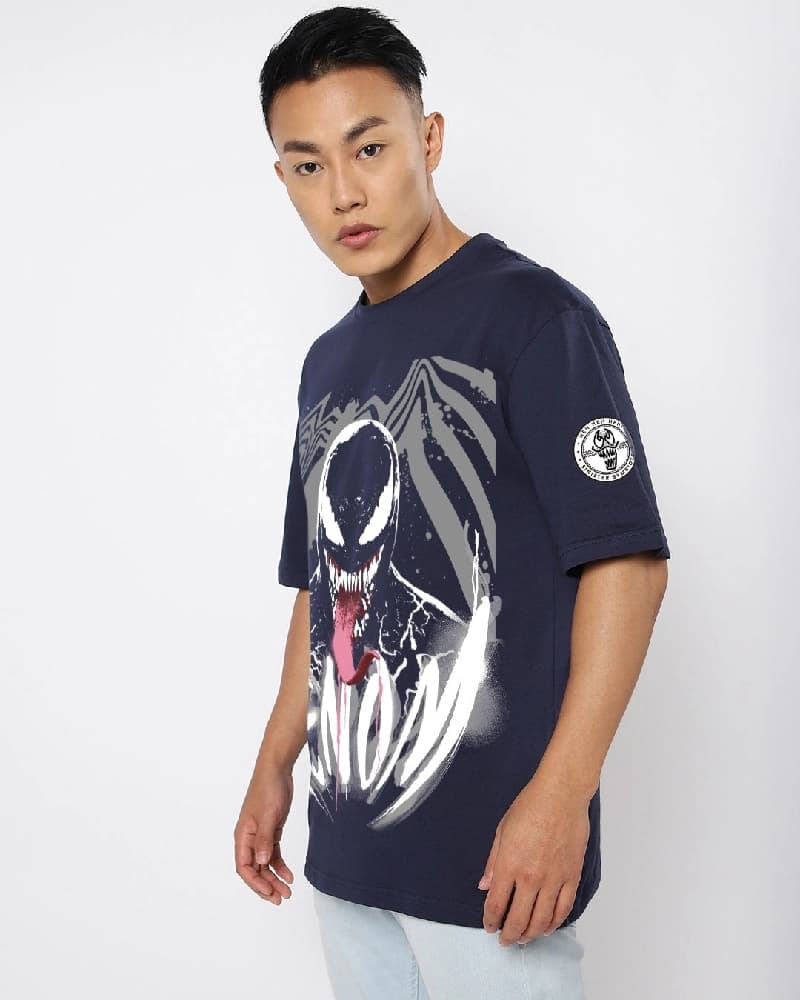 Men's Blue Casual Printed Oversized Fit Tshirt