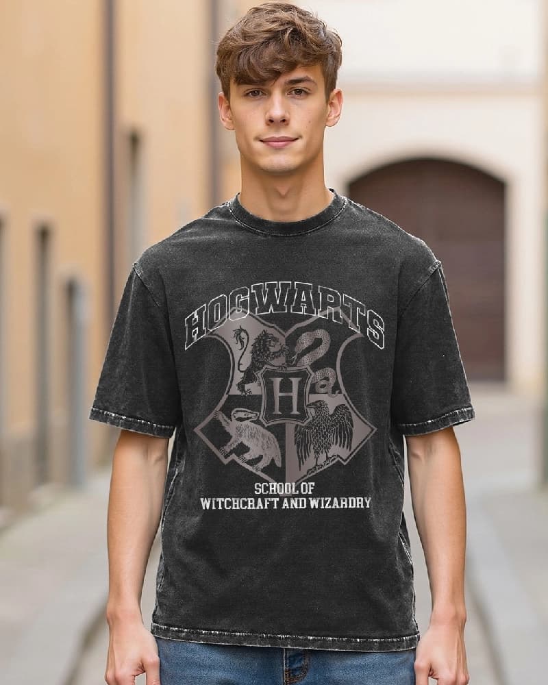 Men's Black Casual Printed Oversized Fit Tshirt