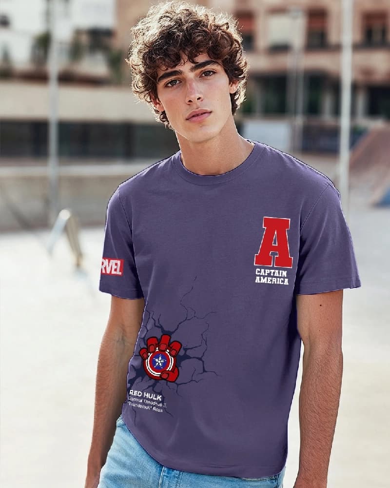 Men's Blue Casual Printed Regular Fit Tshirt