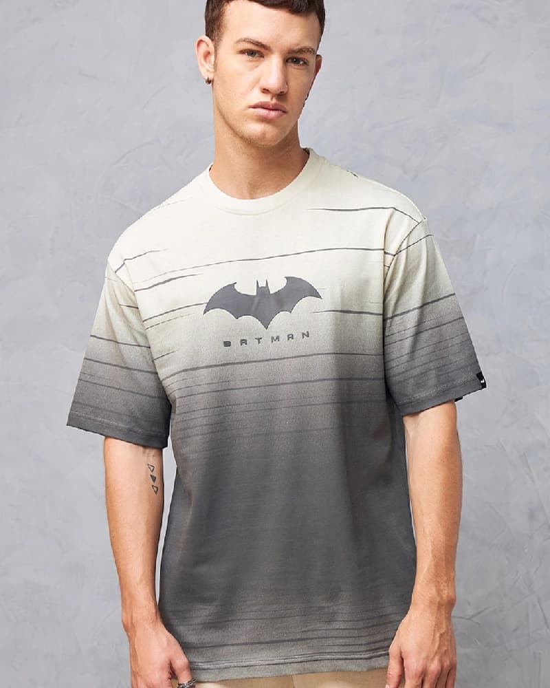 Men's Beige Casual Printed Oversized Fit Tshirt