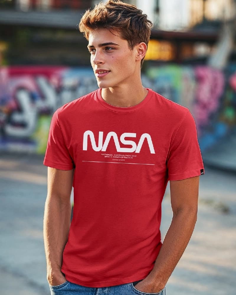 Men's Red Casual Printed Regular Fit Tshirt
