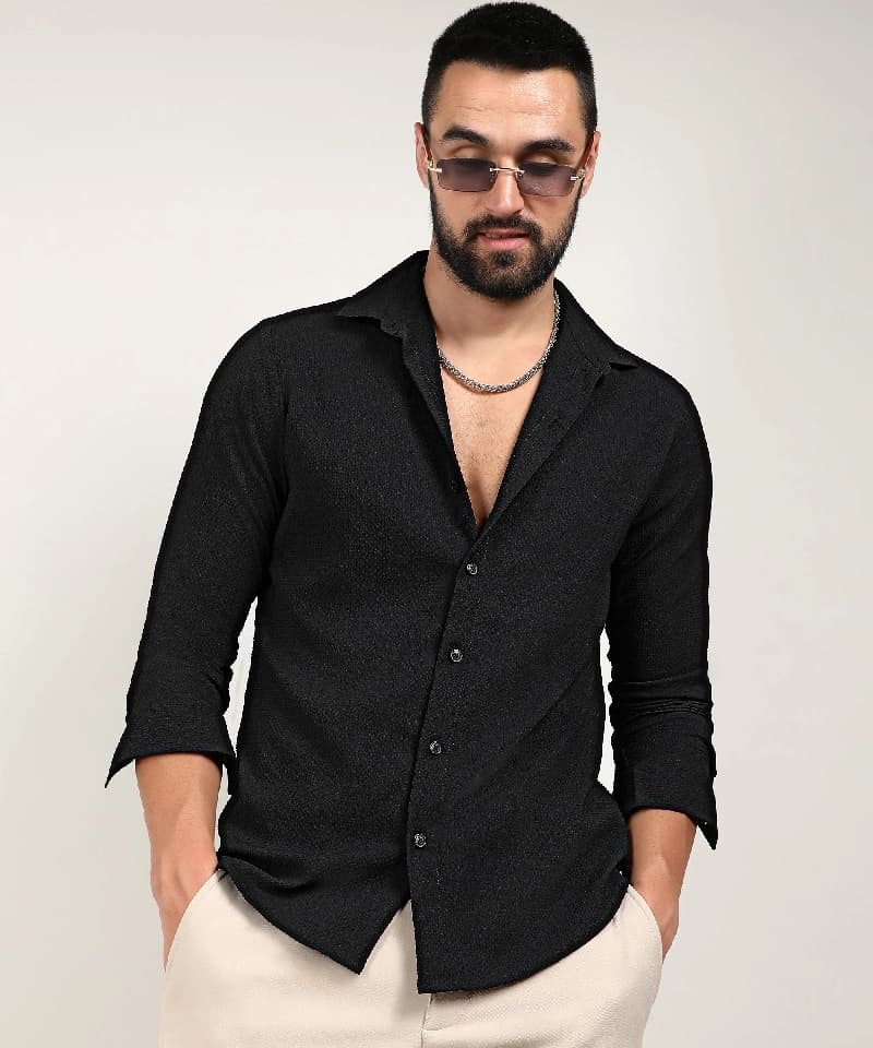 Men's Black Casual Solid Shirt