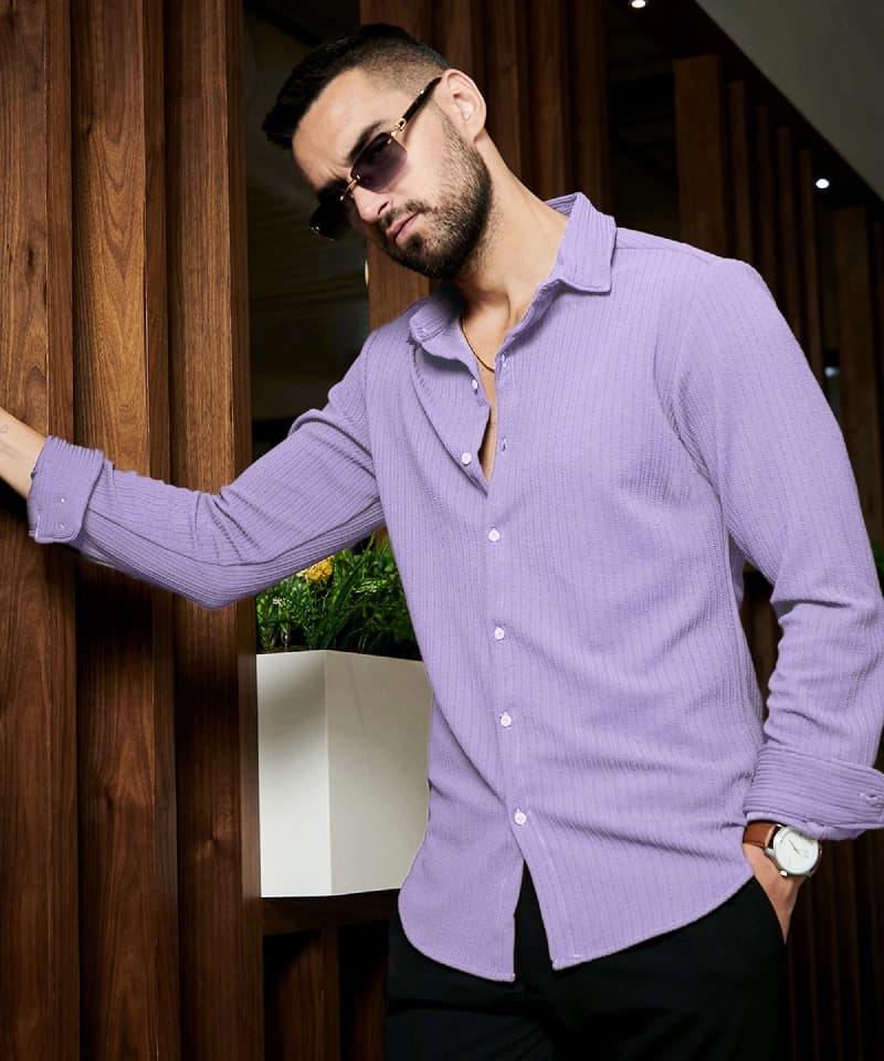 Men's Purple Casual Solid Shirt