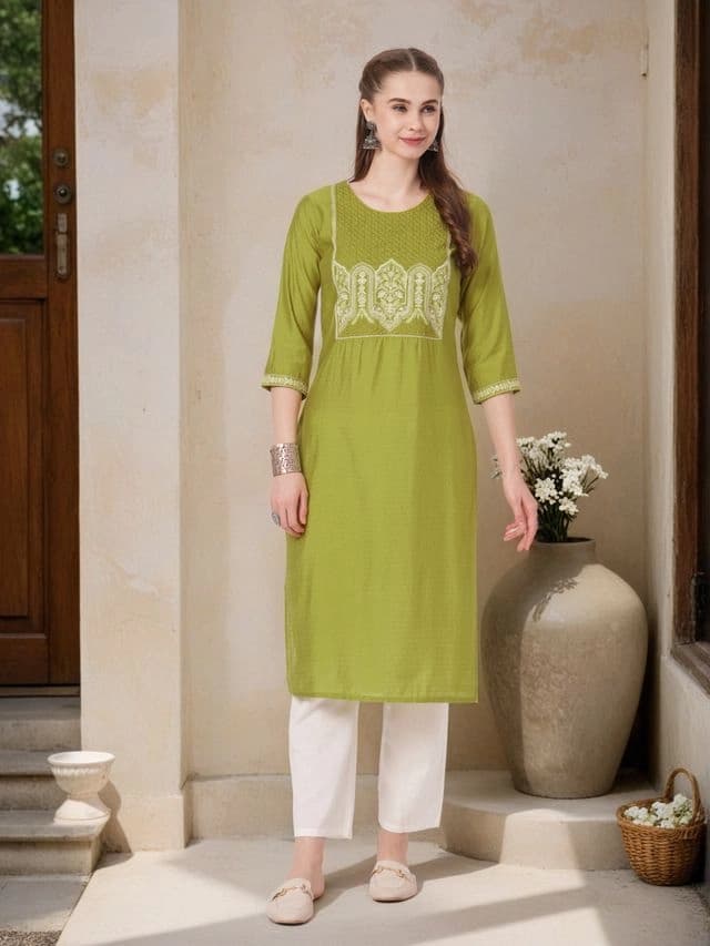 Women's Green Casual Floral Kurta
