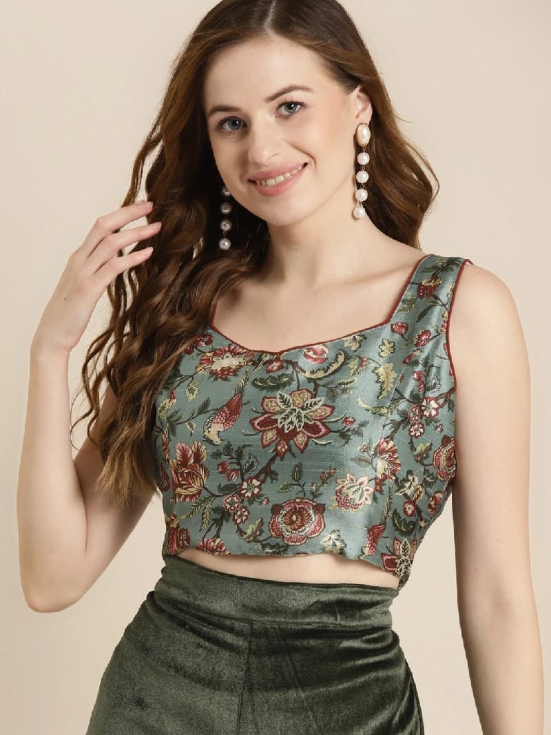 Women's Green Festive Slim Fit Top