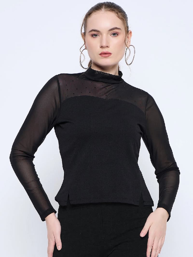 Women's Black Casual Skinny Fit Top