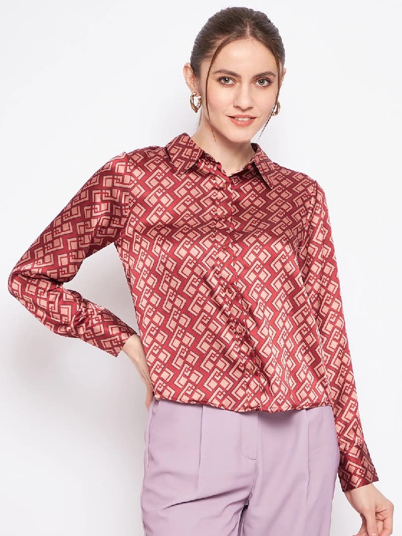 Women's Brown Casual Printed Regular Fit Shirt