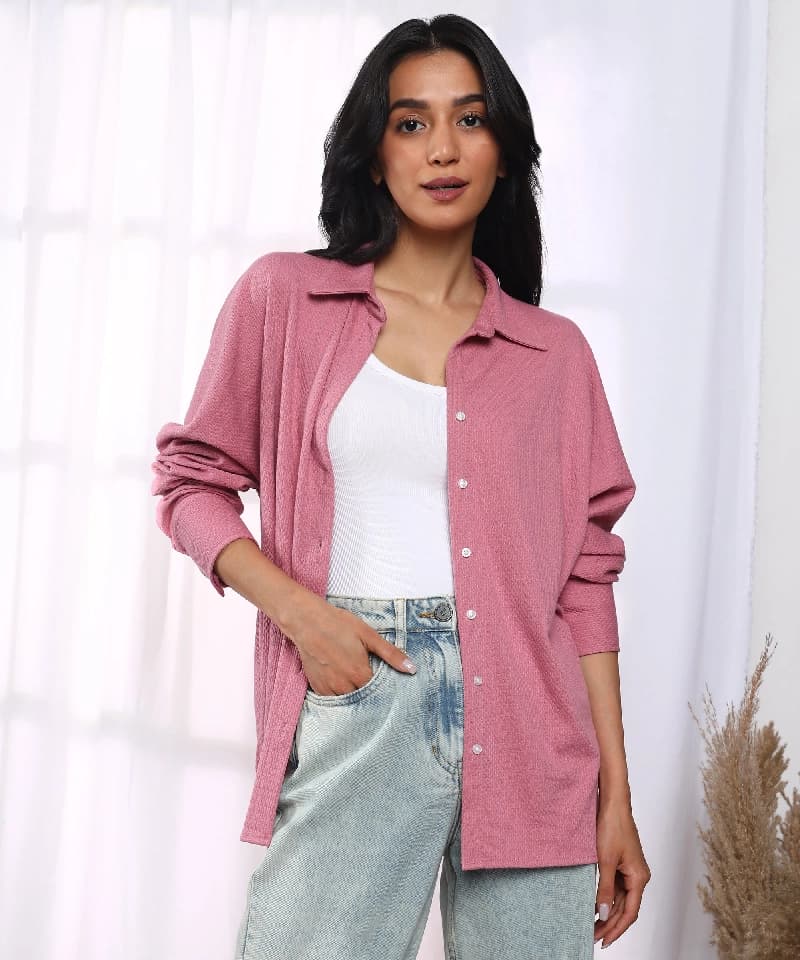 Women's Pink Casual Solid Regular Fit Shirt
