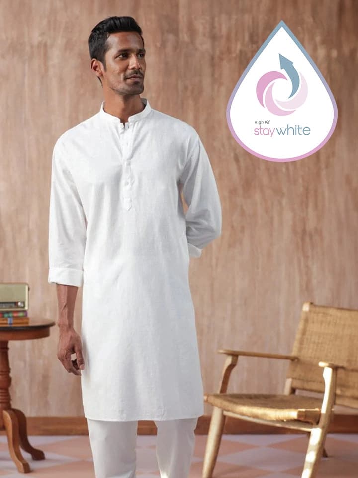 Men's White Casual Solid Regular Fit Kurta