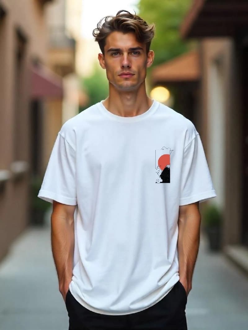 Men's White Casual Printed Oversized Fit Tshirt