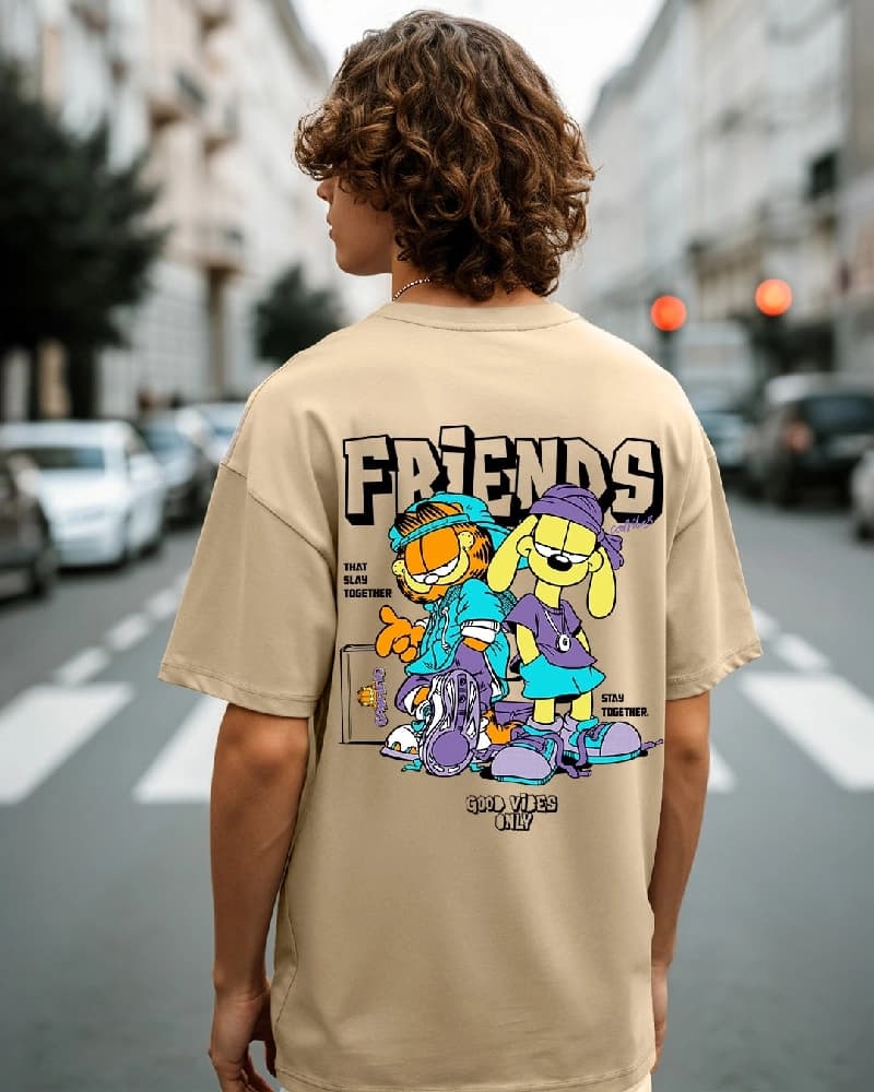 Men's Brown Casual Printed Oversized Fit Tshirt