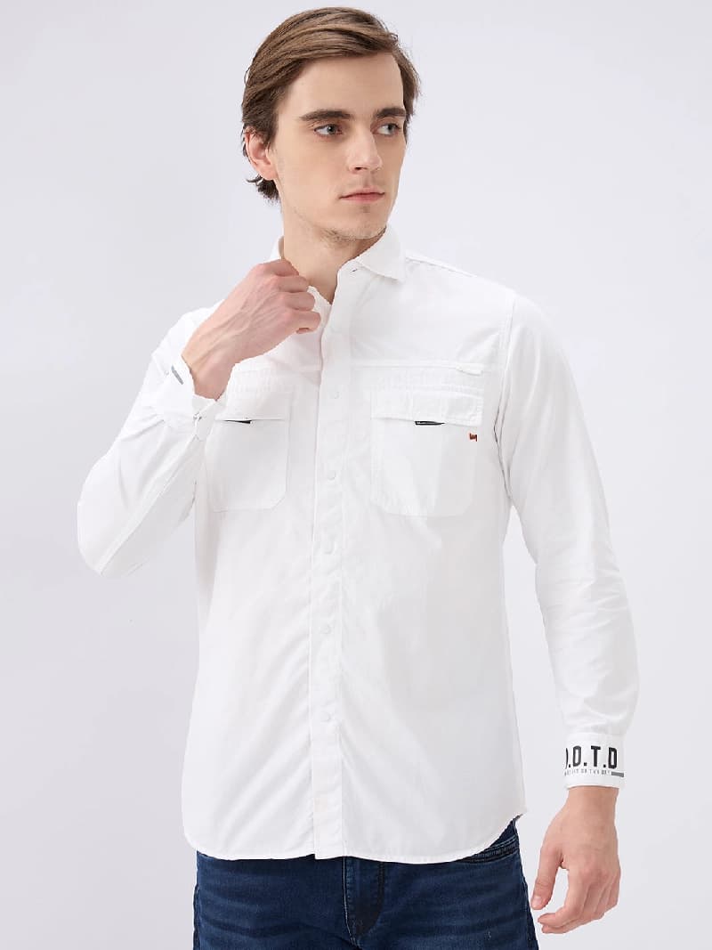 Men's White Casual Solid Slim Fit Shirt