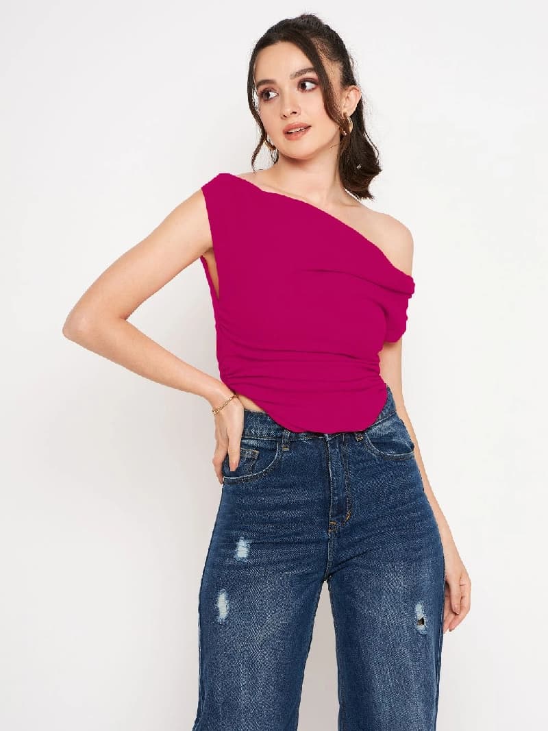 Women's Red Casual Solid Regular Fit Top