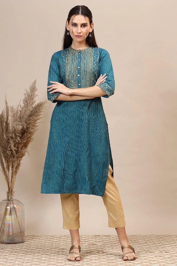 Women's Blue Casual Regular Fit Kurta