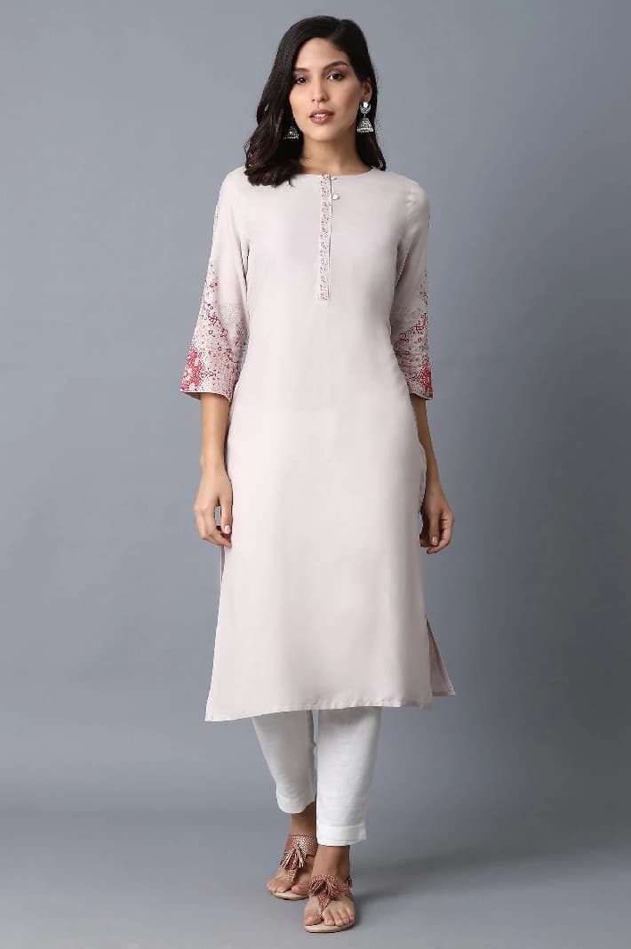 Women's Pink Casual Printed Regular Fit Kurta