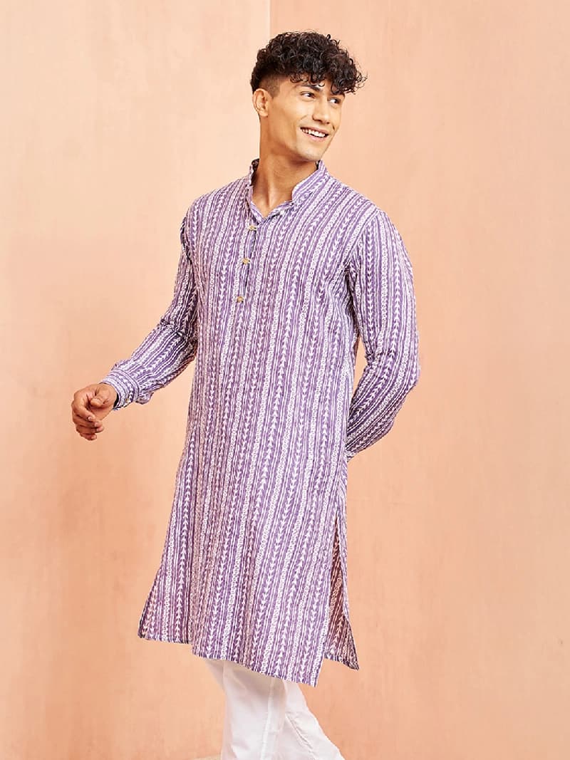 Men's Purple Festive Striped Kurta