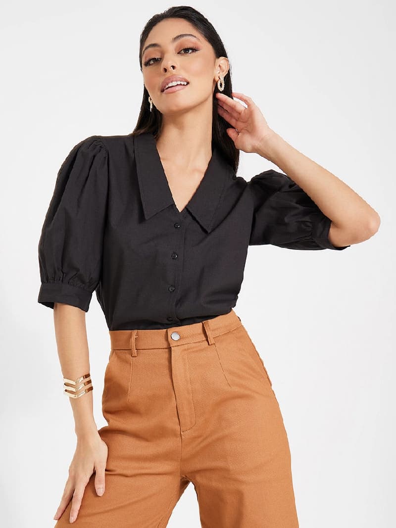 Women's Black Casual Regular Fit Solid Half Sleeves Shirt