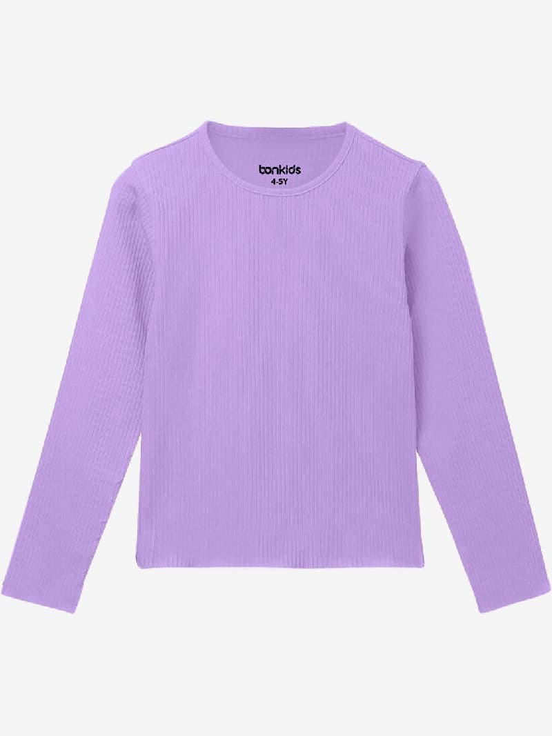 Girls Purple Casual Solid Regular Fit Full Sleeves Tshirt