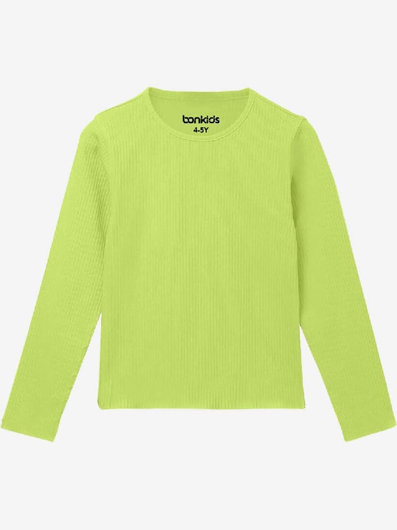 Girls Green Casual Solid Regular Fit Full Sleeves Tshirt