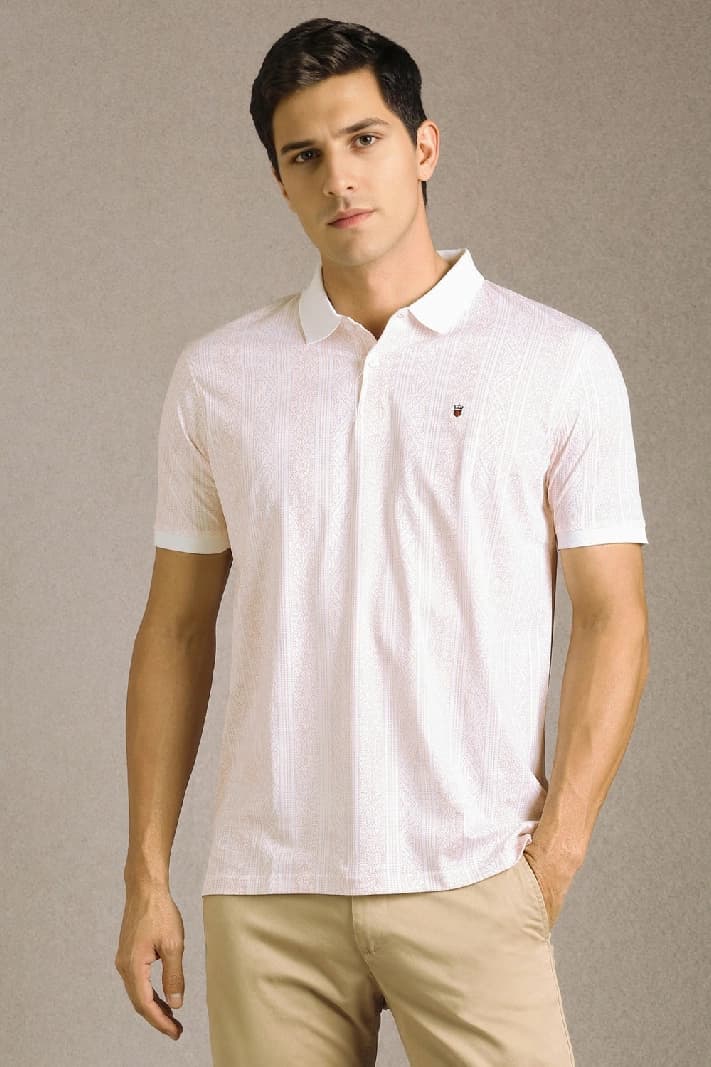 Men's Pink Casual Printed Slim Fit Polo Tshirt