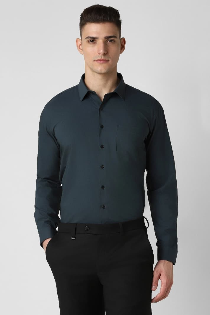 Men's Blue Formal Solid Slim Fit Shirt