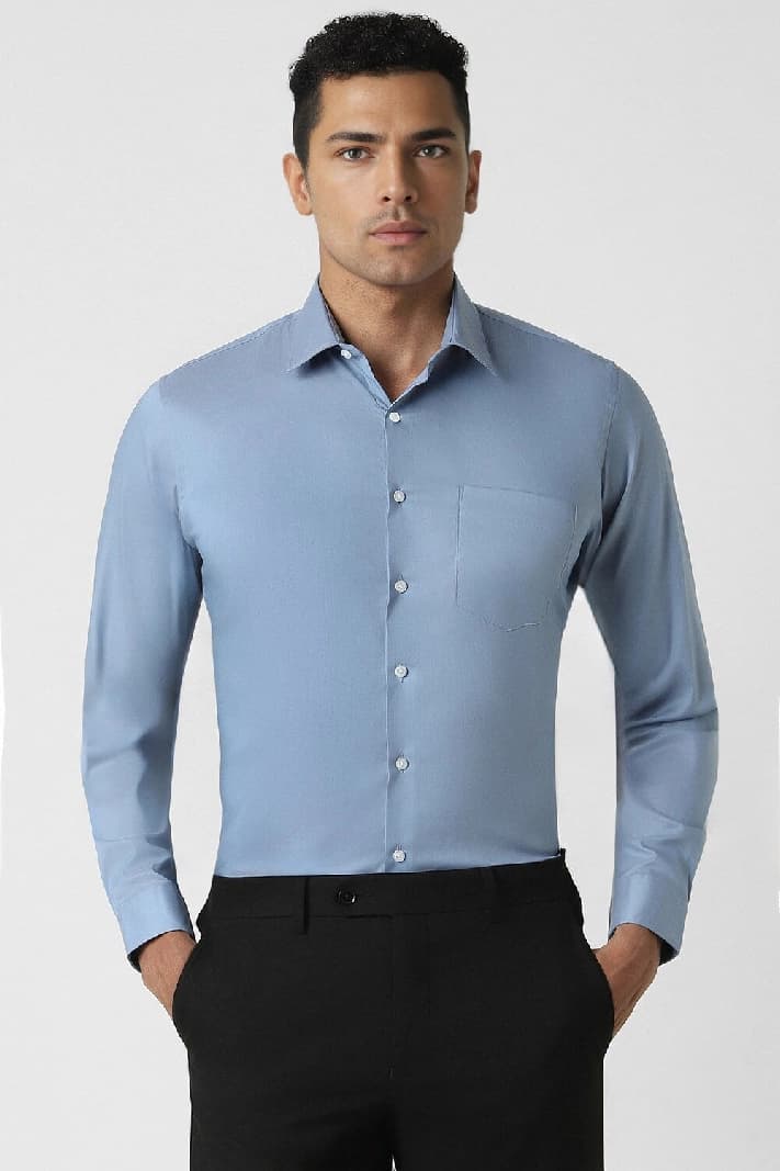 Men's Blue Formal Solid Slim Fit Shirt