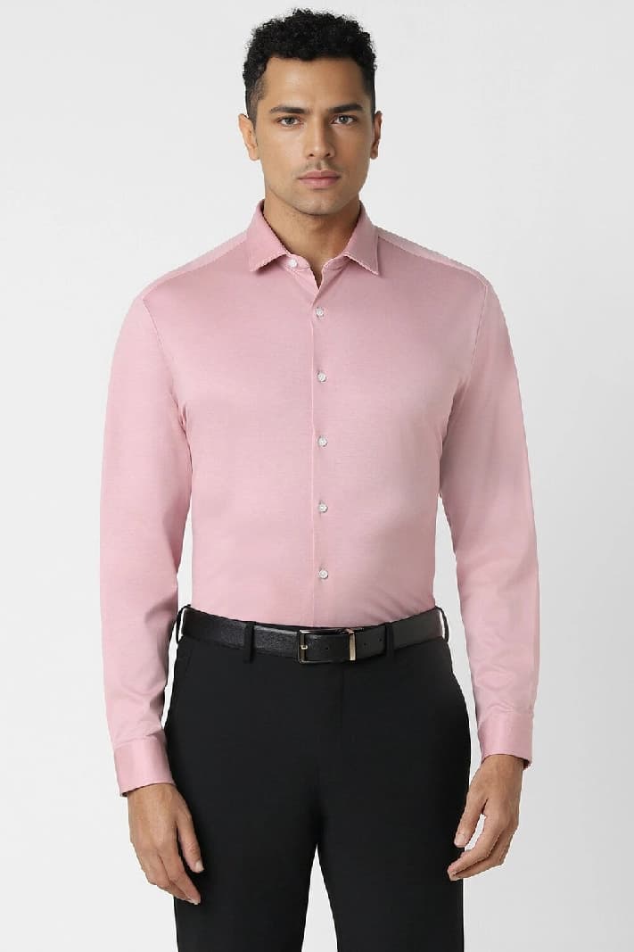 Men's Pink Formal Solid Slim Fit Shirt