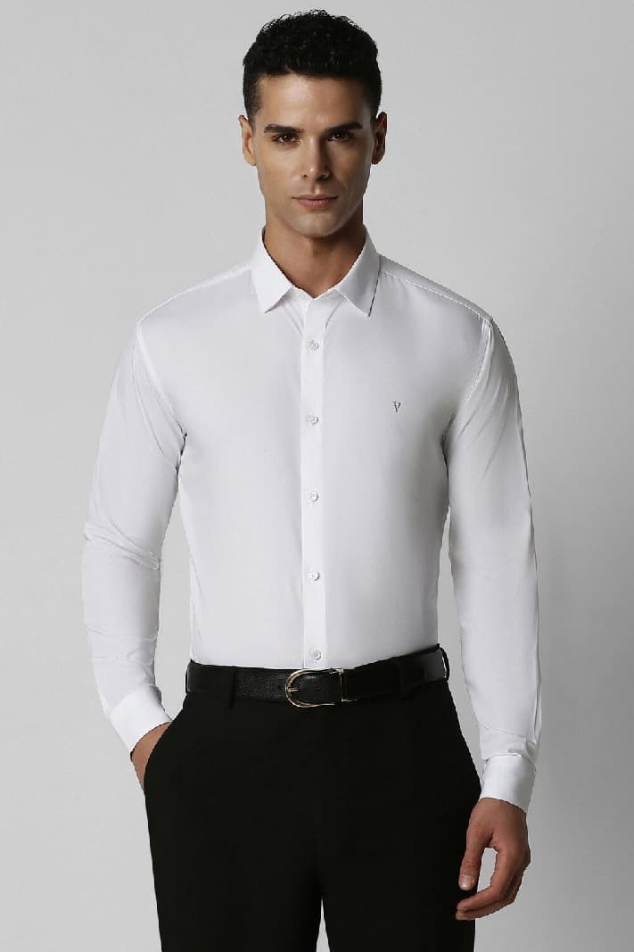 Men's White Party Solid Slim Fit Shirt
