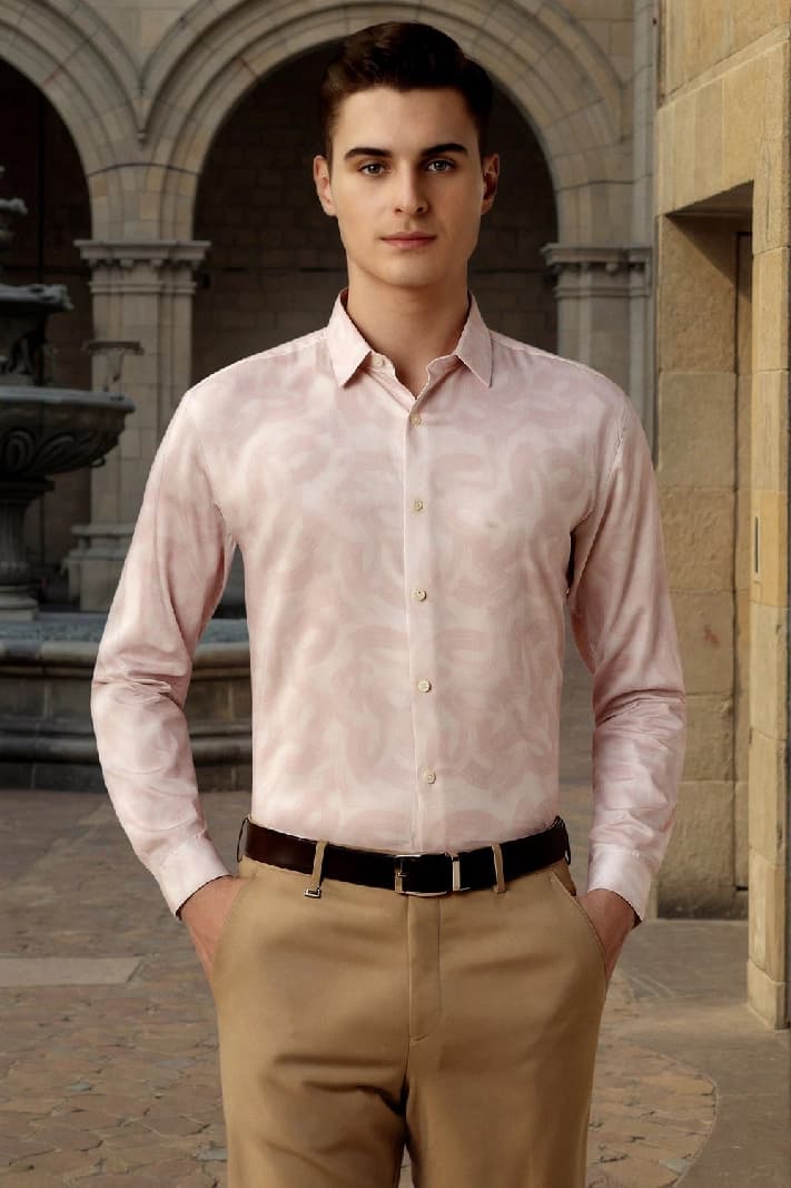 Men's Pink Party Printed Slim Fit Shirt