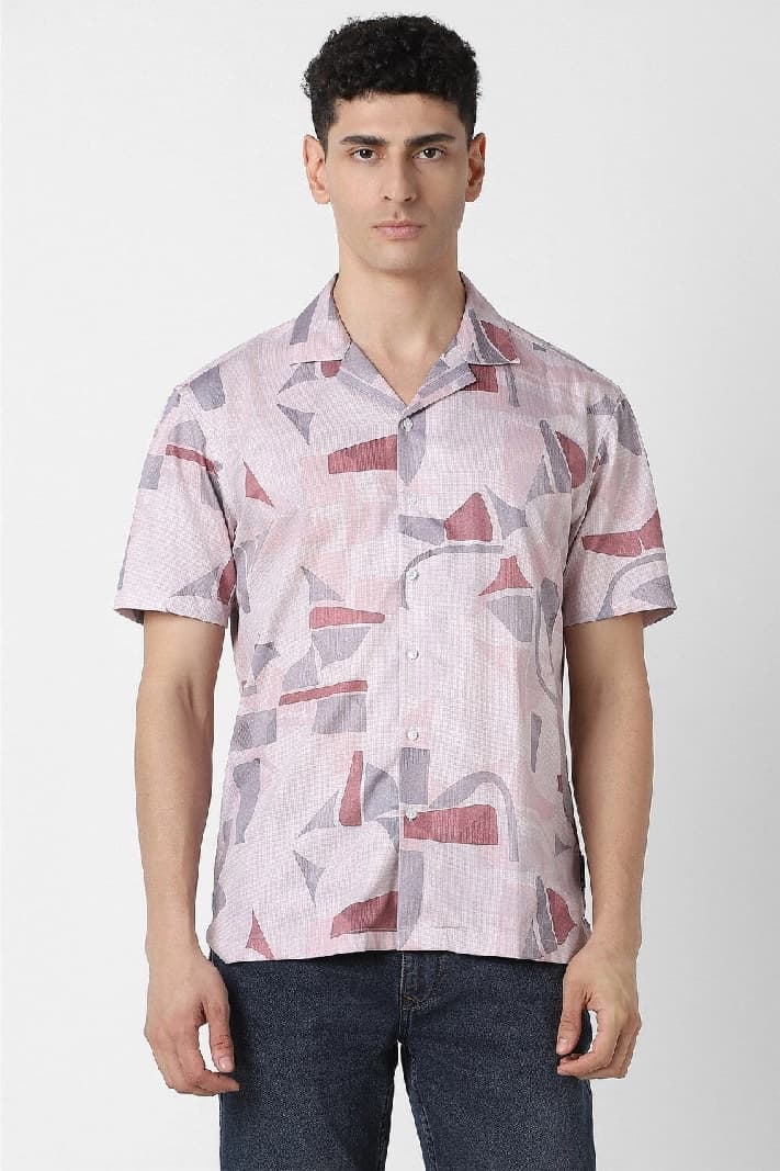 Men's Pink Party Printed Regular Fit Shirt