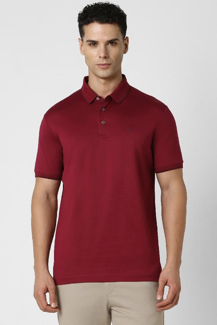 Men's Red Casual Solid Regular Fit Polo Tshirt